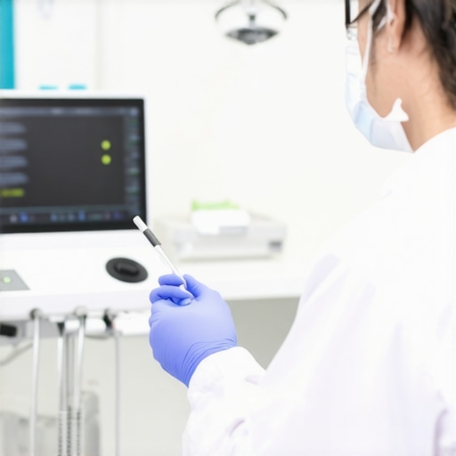A dentist using advanced diagnostic tools during a patient consultation.