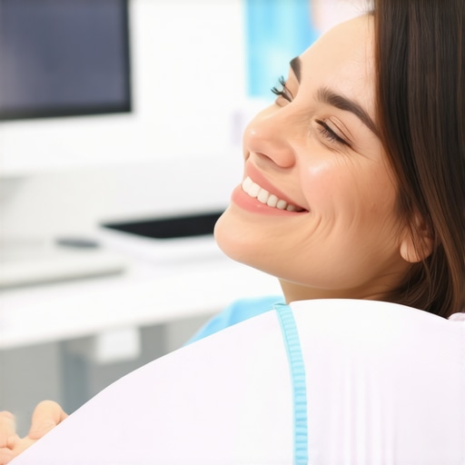 Futuristic Dental Care High-tech dental equipment with AI diagnostics and a smiling patient