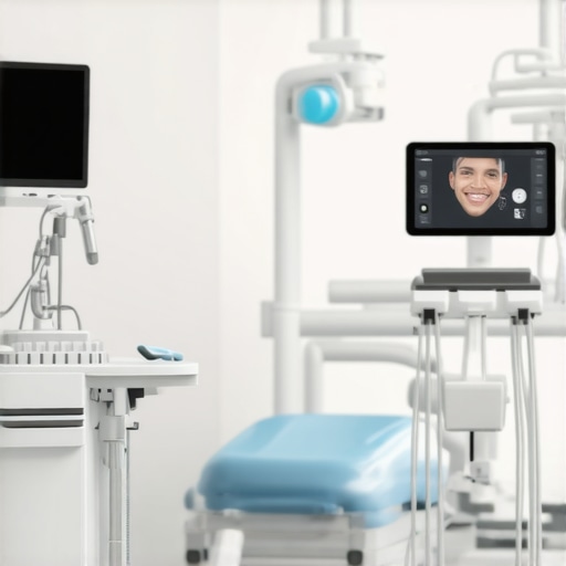 Contemporary dental clinic with digital tools and happy family patients