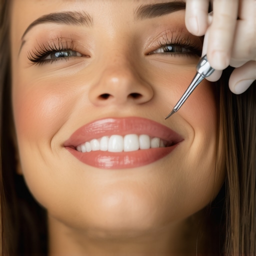 Dentist demonstrating digital smile design to patient with computer graphics