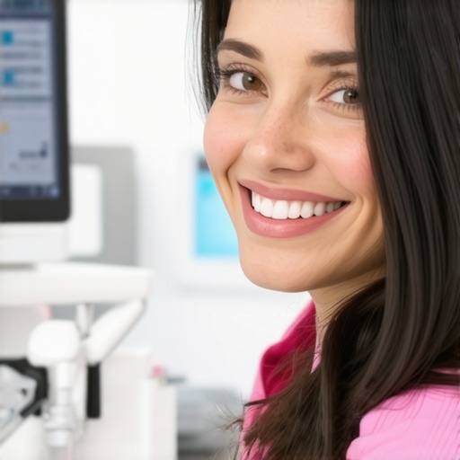 State-of-the-art dental technology in use Patient receiving cosmetic dental treatment with high-tech tools