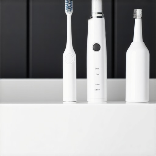 Sonic toothbrush and water flosser on bathroom counter, highlighting essential tools for maintaining a healthy smile.