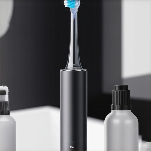 Person using electric toothbrush and water flosser for oral health