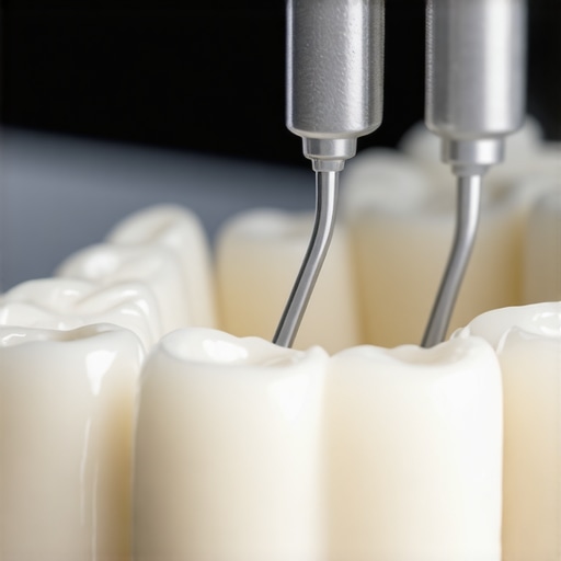 Dentist bonding high-quality ceramic crowns onto patient's teeth with precision.