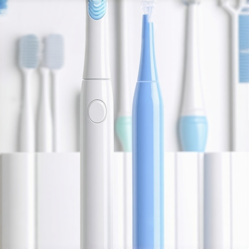 A sonic toothbrush and water flosser ready for use in home oral care routines
