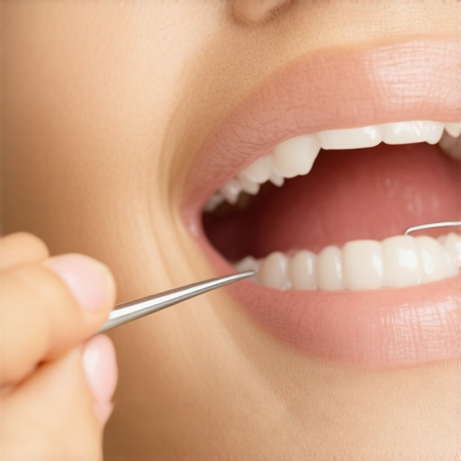 Person flossing their teeth with guidance from a dental hygienist