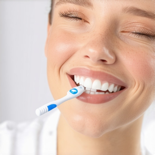 Person brushing teeth confidently in bathroom