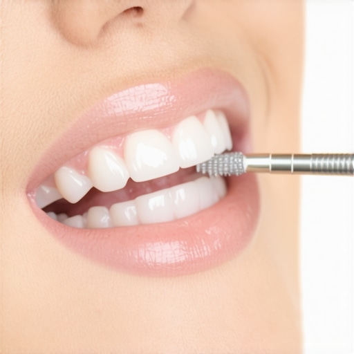 A dental professional demonstrating correct flossing method to a patient