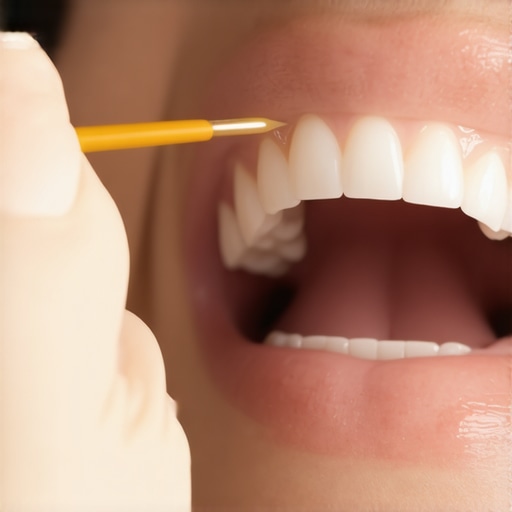 Dentist applying dental bonding to close gaps between teeth.