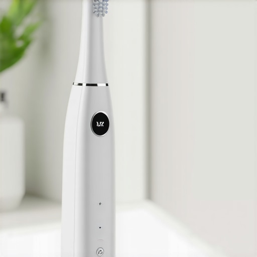 A high-tech electric toothbrush with digital features demonstrating modern oral hygiene tools