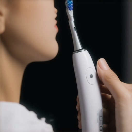 Modern Dental Tools for Long-Term Care Person brushing teeth with an electric toothbrush featuring digital controls.