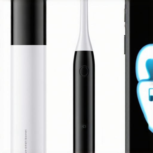 Ultrasonic scaler, electric toothbrush, and smartphone displaying oral health app for effective family dental care