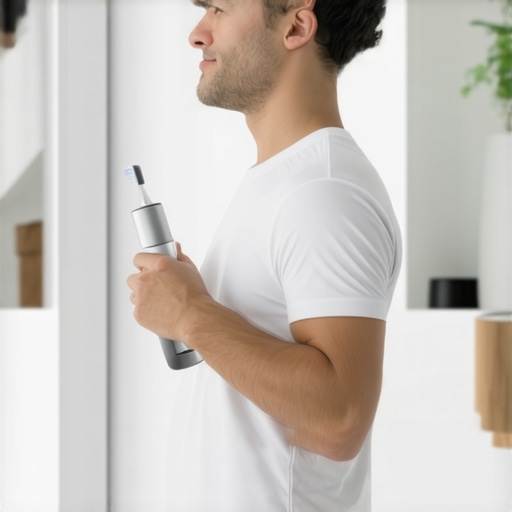 Individual using a smart sonic toothbrush for effective teeth cleaning