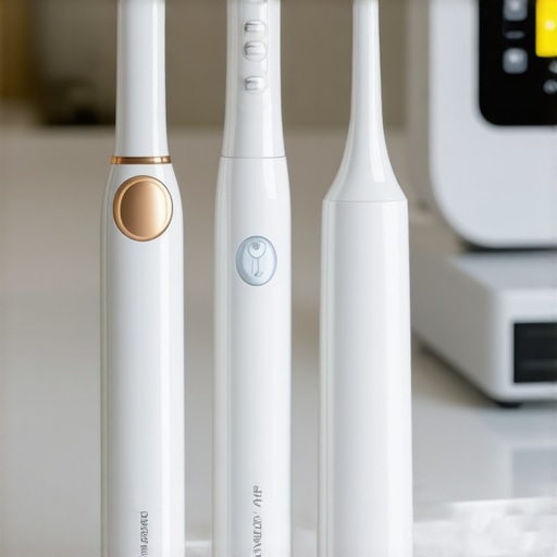 A collection of high-tech dental devices on a countertop, showcasing modern tools for maintaining oral health.