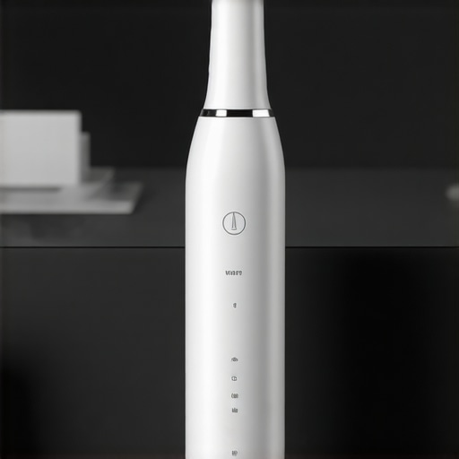 A sleek electric toothbrush with advanced sensors detecting plaque on teeth.