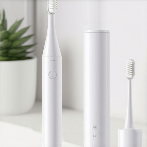 Sonic toothbrush and water flosser on bathroom counter