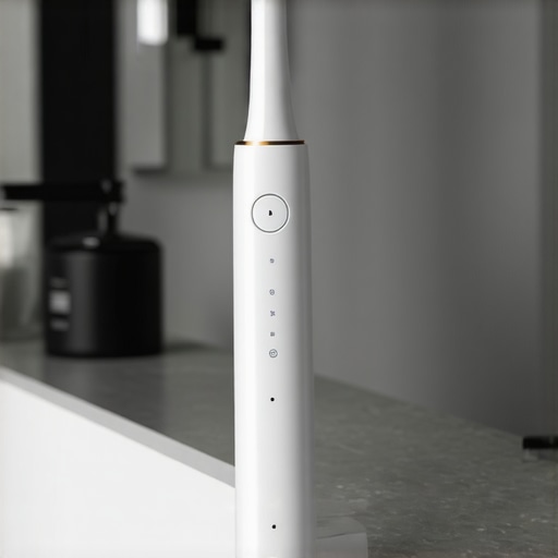 Modern Electric Toothbrush with Connectivity A sleek electric toothbrush with a digital display and app connection.