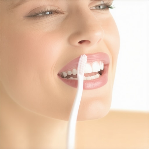 Person demonstrating correct brushing technique to protect dental bonding