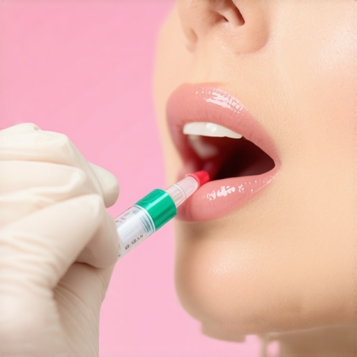 Person collecting saliva sample for early decay detection test at dentist's office.