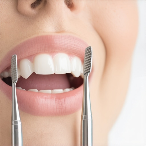 Close-up of high-tech dental cleaning devices and toothbrushes