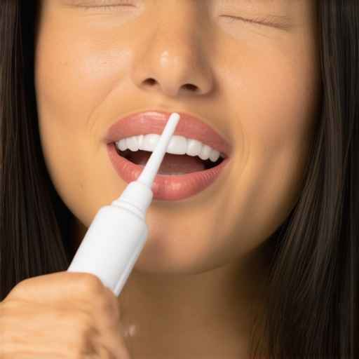 Advanced Water Flosser in Action Person using a water flosser between teeth for better oral cleaning.