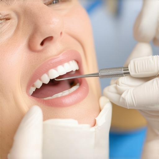 A dentist discussing advanced oral health concepts with a patient during a consultation.