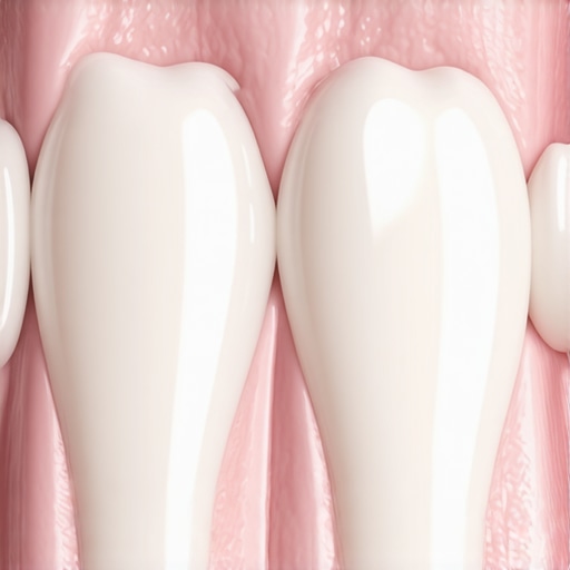 A dental mirror showing teeth with early signs of enamel translucency.