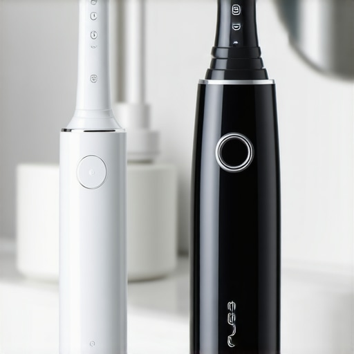 A sonic toothbrush and water flosser display on a bathroom counter, highlighting recommended tools for maintaining a healthy smile.