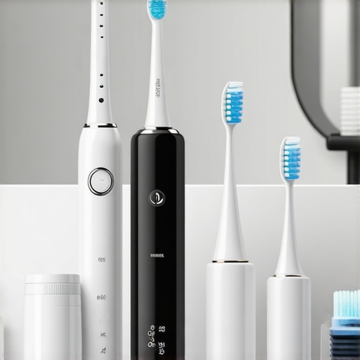 Essential Tools for Effective Oral Maintenance Dental hygiene tools like electric toothbrush and water flosser on a bathroom counter