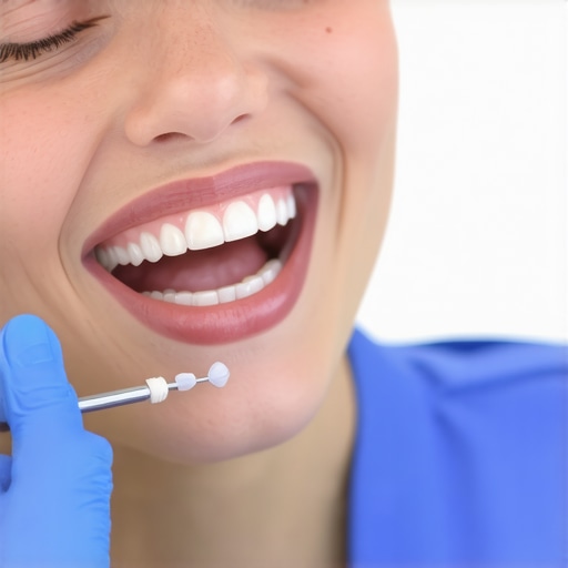 A dentist discussing advanced oral health concepts with a patient using visual charts.