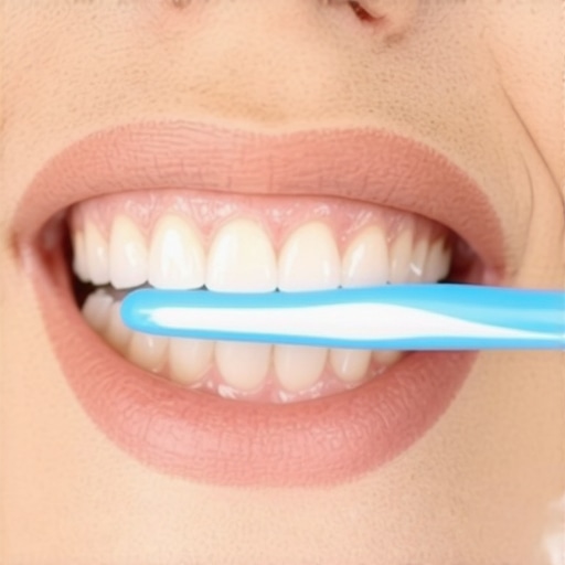 Person brushing teeth with soft-bristled toothbrush