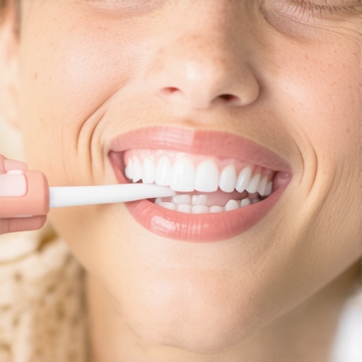 Person brushing teeth softly with a toothbrush