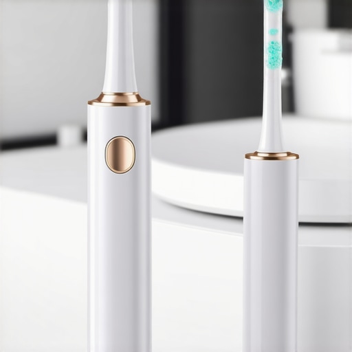 Electric toothbrush and water flosser on a bathroom counter, showcasing advanced dental maintenance equipment.