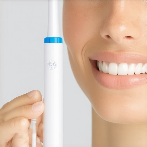 Modern Dental Tools for Long-Term Oral Health A person demonstrating the use of a water flosser and an electric toothbrush for effective oral cleaning.