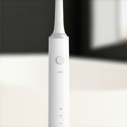 A sleek electric toothbrush with a built-in UV sanitizer on a bathroom sink.