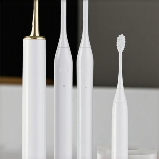 Optimal Dental Maintenance Tools A collection of high-tech dental tools including an electric toothbrush, water flosser, and whitening device arranged for oral care.