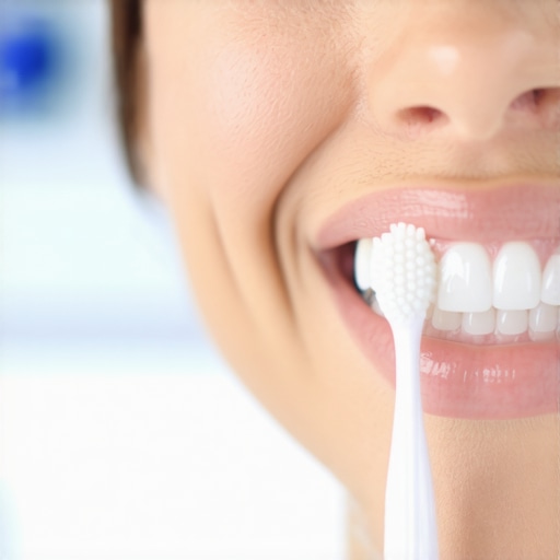 Dental professional teaching correct brushing and flossing methods