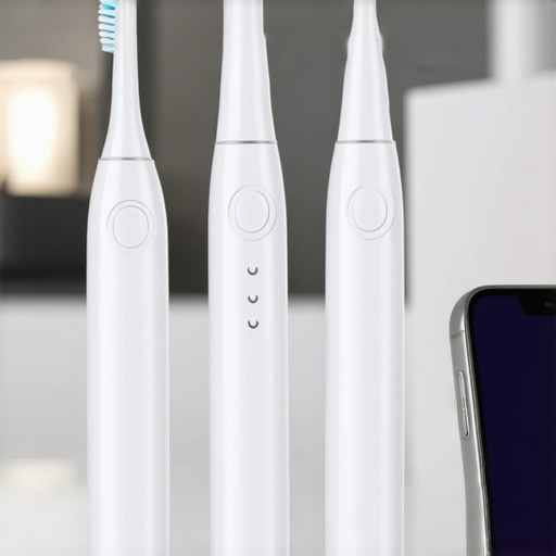 Smart Dental Tools for Long-Term Oral Health Close-up of advanced dental cleaning tools with app connectivity for family dental care