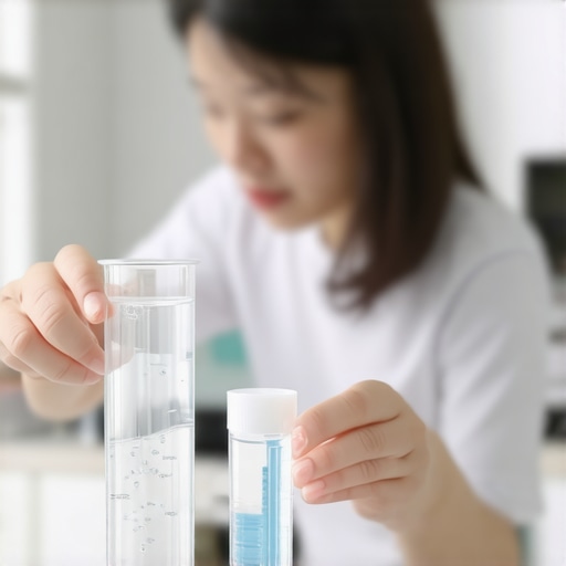 Person using a water testing kit at home to analyze water hardness for better dental care.