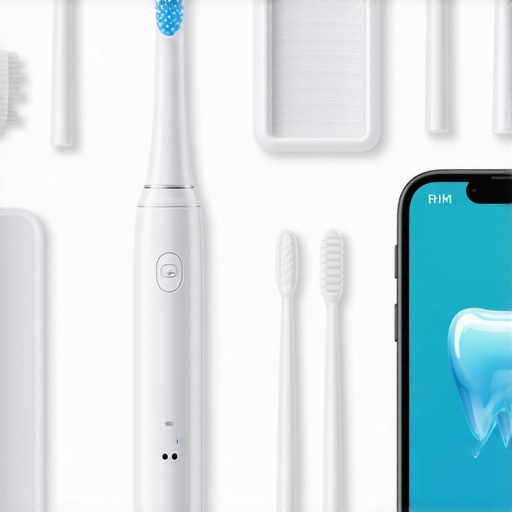 Advanced Dental Tools for Long-Term Care Electric toothbrush, interdental brushes, and a digital dental health app on a smartphone.