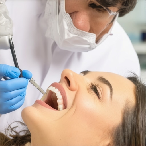 Dentist giving laughing gas to a patient in a dental office