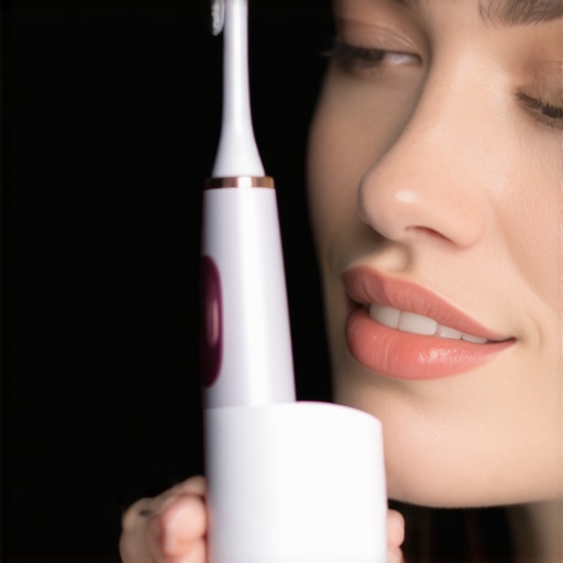 Person brushing their teeth with an advanced electric toothbrush equipped with a pressure sensor.