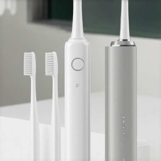 A compact electric toothbrush and water flosser ready for use in a bathroom setting