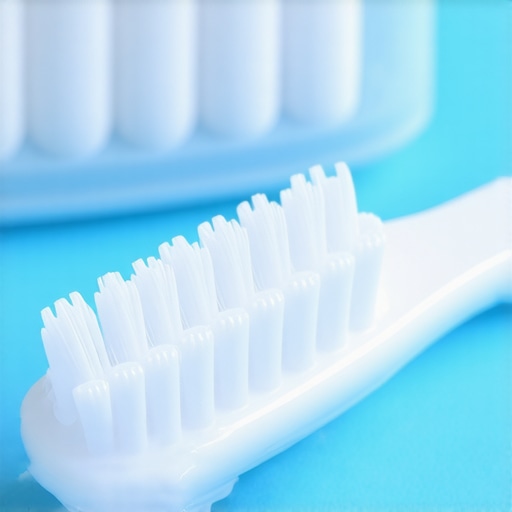 A soft toothbrush cleaning transparent aligners during dental hygiene routine.
