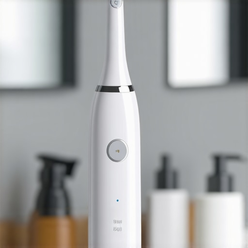 Modern Electric Toothbrush for Family Use A high-tech electric toothbrush with a replacement head on a bathroom counter