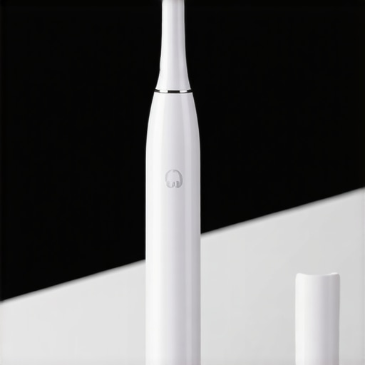 A high-quality electric toothbrush with replaceable head showing bristles, placed on a dental countertop.