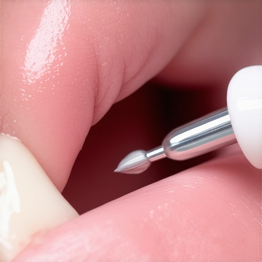 Dentist polishing the edge of a dental veneer for a natural finish.