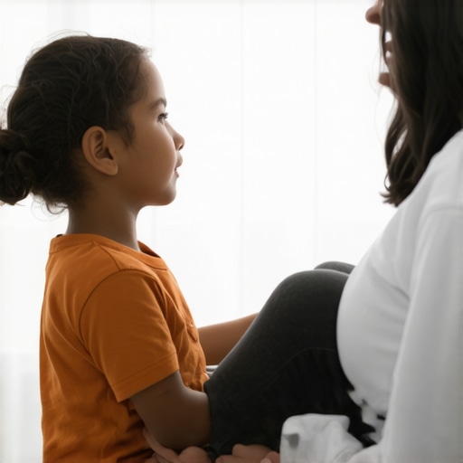 Parent guiding child through nasal breathing exercise at home.