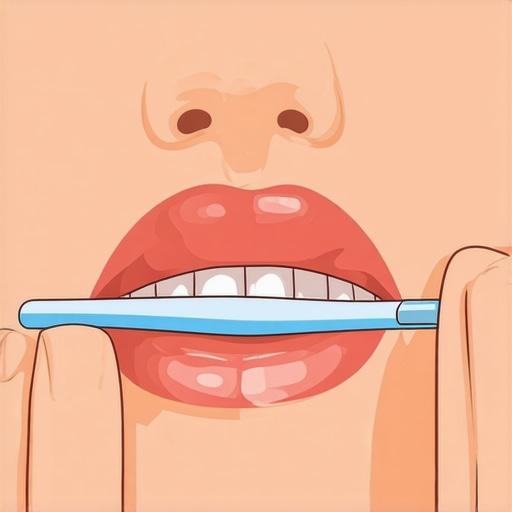 Person demonstrating gentle oral hygiene techniques with annotations