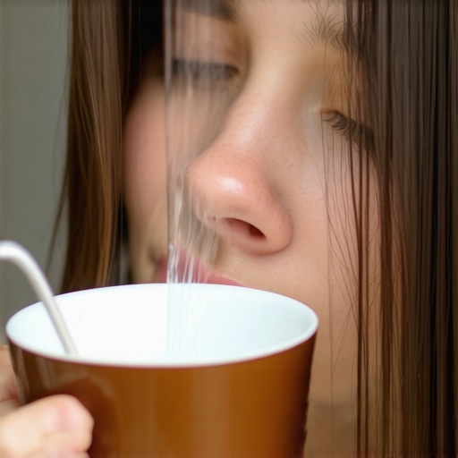 Person rinsing mouth with water to neutralize coffee acids